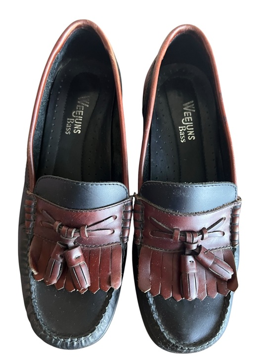 G.H. Bass & Co. Shoes - VTG GH Bass Weejuns 6.5M Setta Black Brown Leather Kiltie Tassel Loafers Brazil